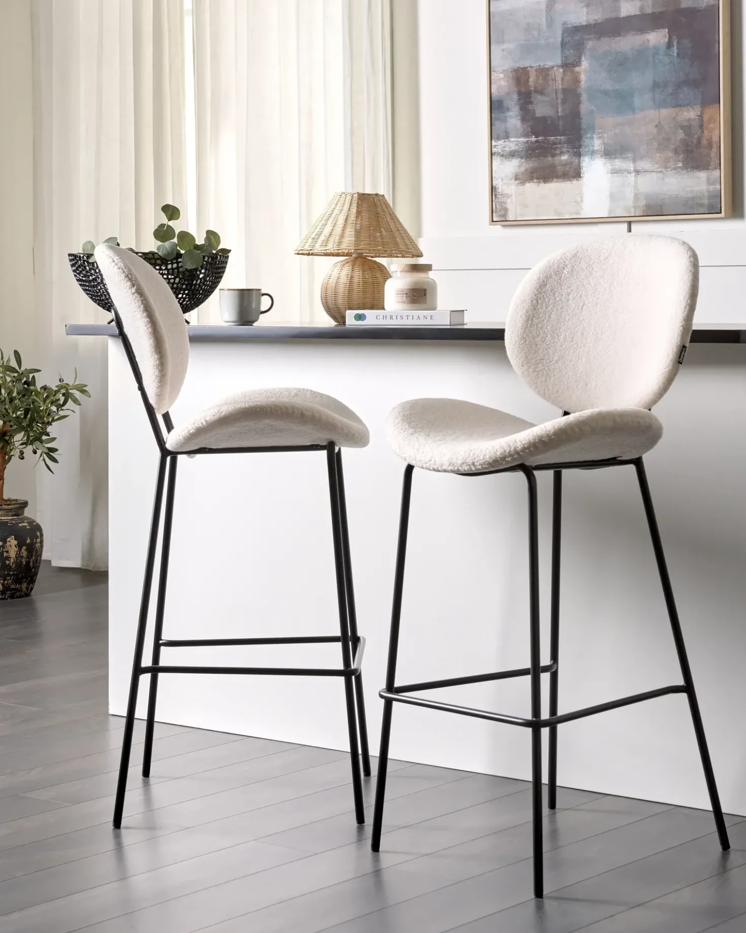 Set di 2 sedie alte LUANA Bouclé Bianco