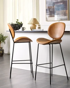 Set di 2 sedie alte LUANA Pelle sintetica Marrone dorato