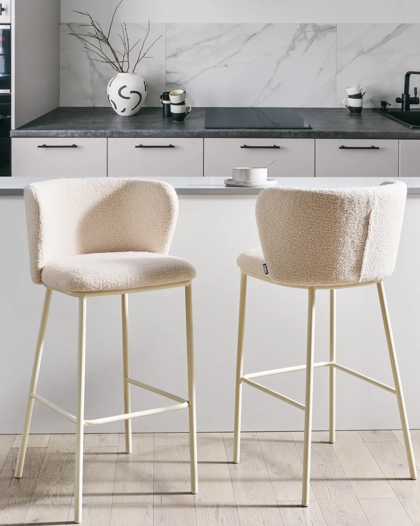 Set di 2 sedie alte MINA II Bouclé Beige chiaro