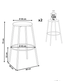 Set di 2 sedie alte MORTON Velluto Bianco sporco