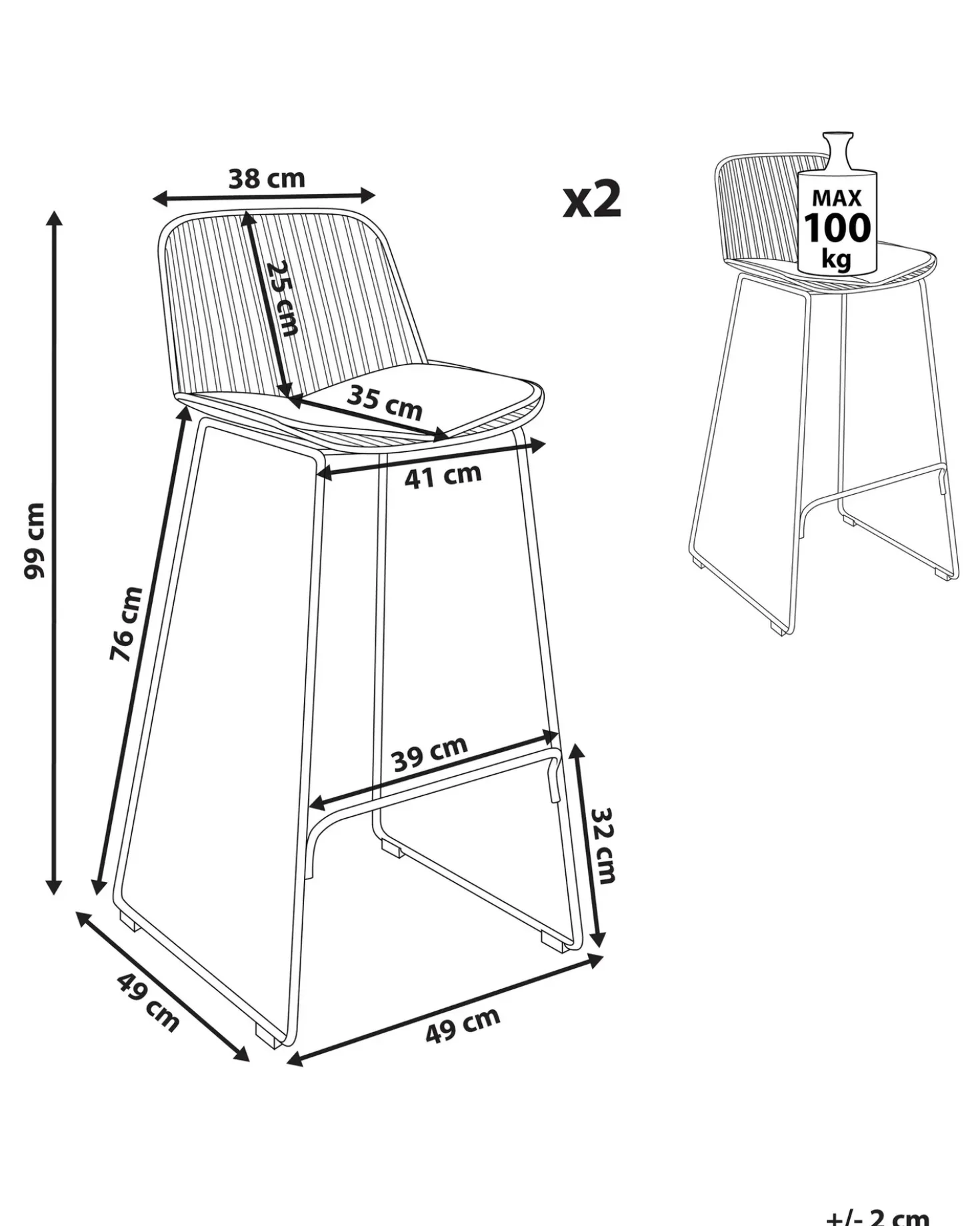 Set di 2 sedie alte PENSACOLA Metallo Nero