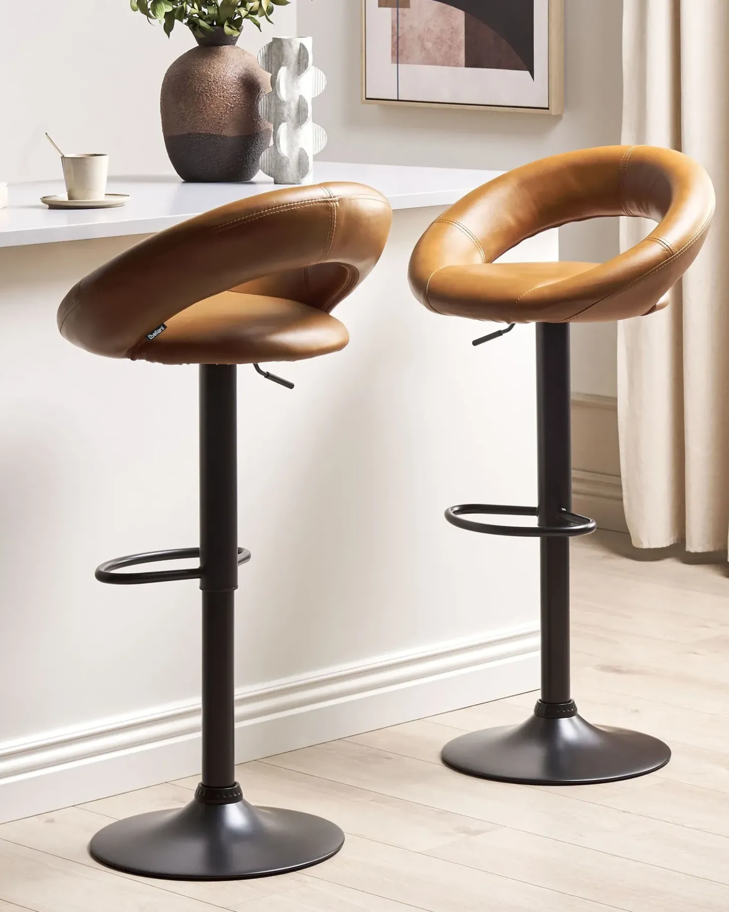 Set di 2 sedie alte PEORIA Pelle sintetica Marrone dorato