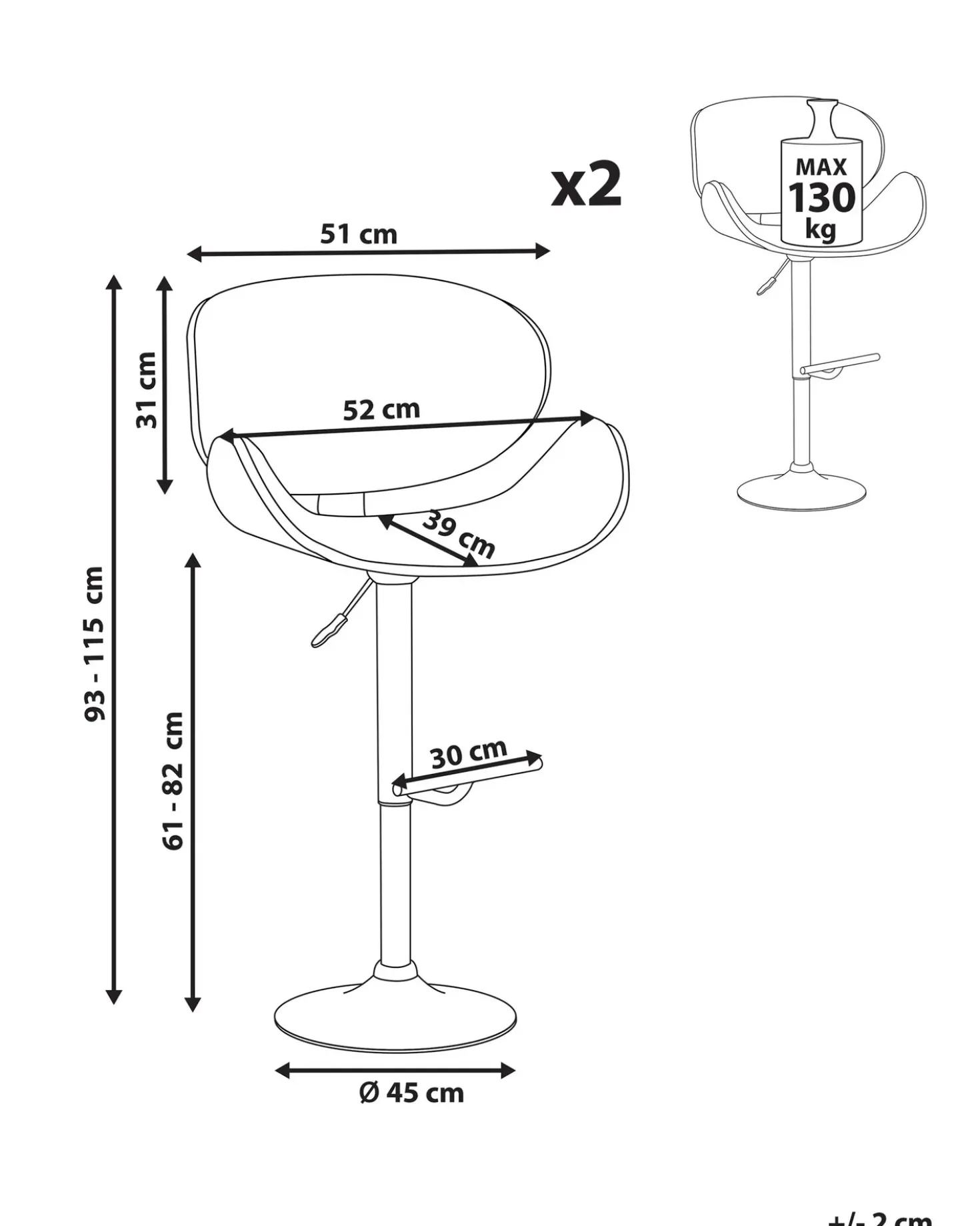Set di 2 sedie alte ROTTERDAM Pelle sintetica Bianco