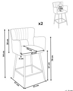 Set di 2 sedie alte SANILAC Velluto Grigio chiaro