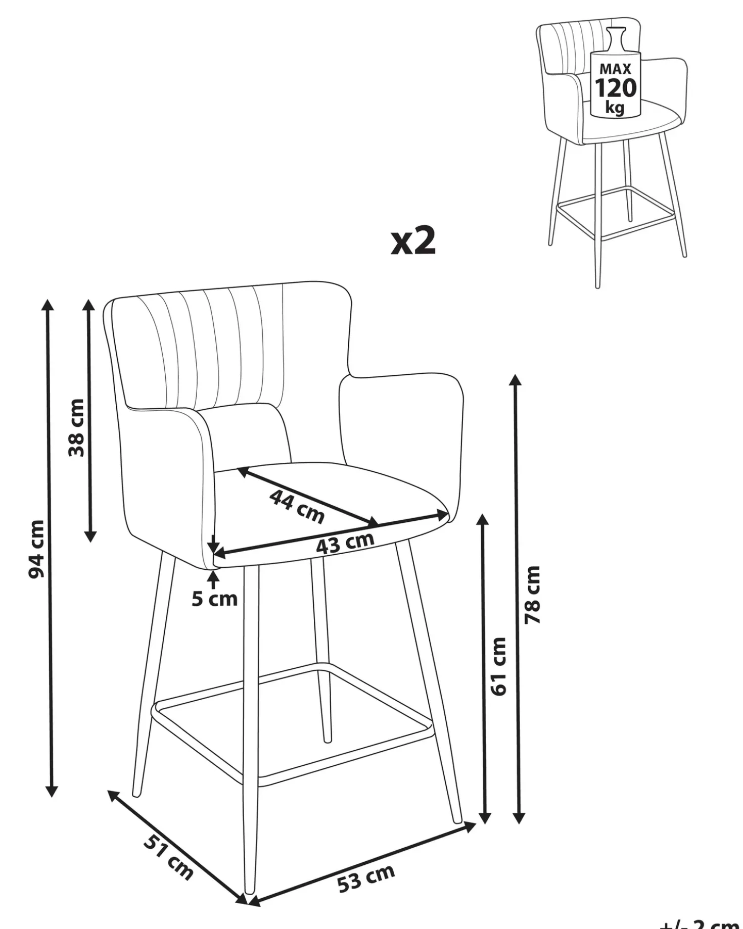 Set di 2 sedie alte SANILAC Velluto Grigio chiaro