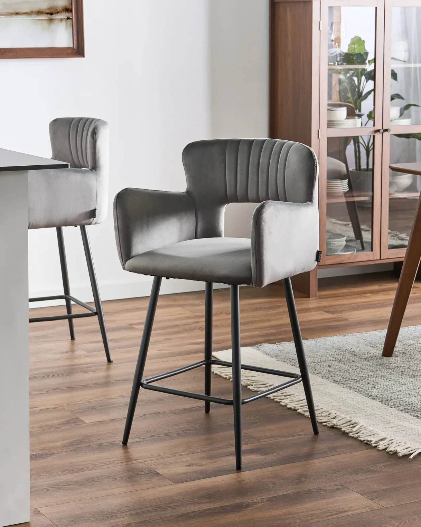Set di 2 sedie alte SANILAC Velluto Grigio chiaro