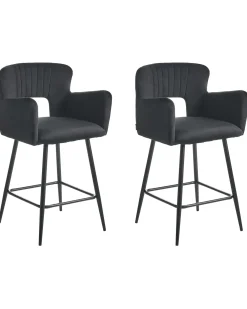 Set di 2 sedie alte SANILAC Velluto Nero