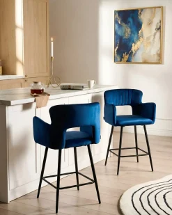 Set di 2 sedie alte SANILAC Velluto Blu marino