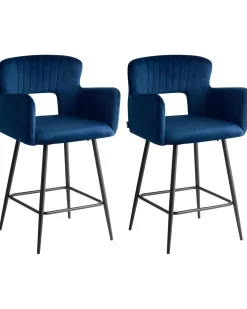 Set di 2 sedie alte SANILAC Velluto Blu marino