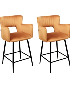 Set di 2 sedie alte SANILAC Velluto Arancione