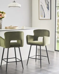 Set di 2 sedie alte SANILAC Velluto Verde oliva