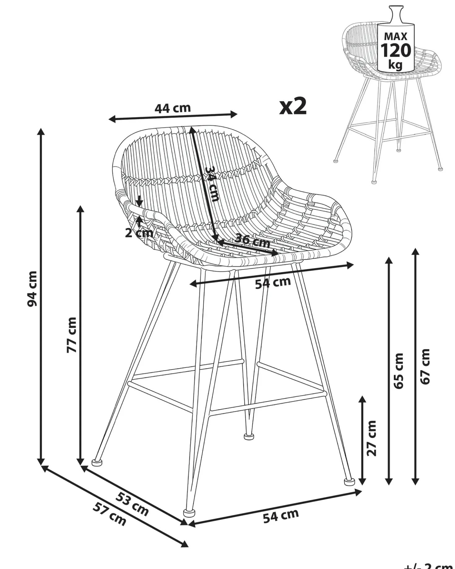 Set di 2 sedie alte TERRELL Rattan Naturale