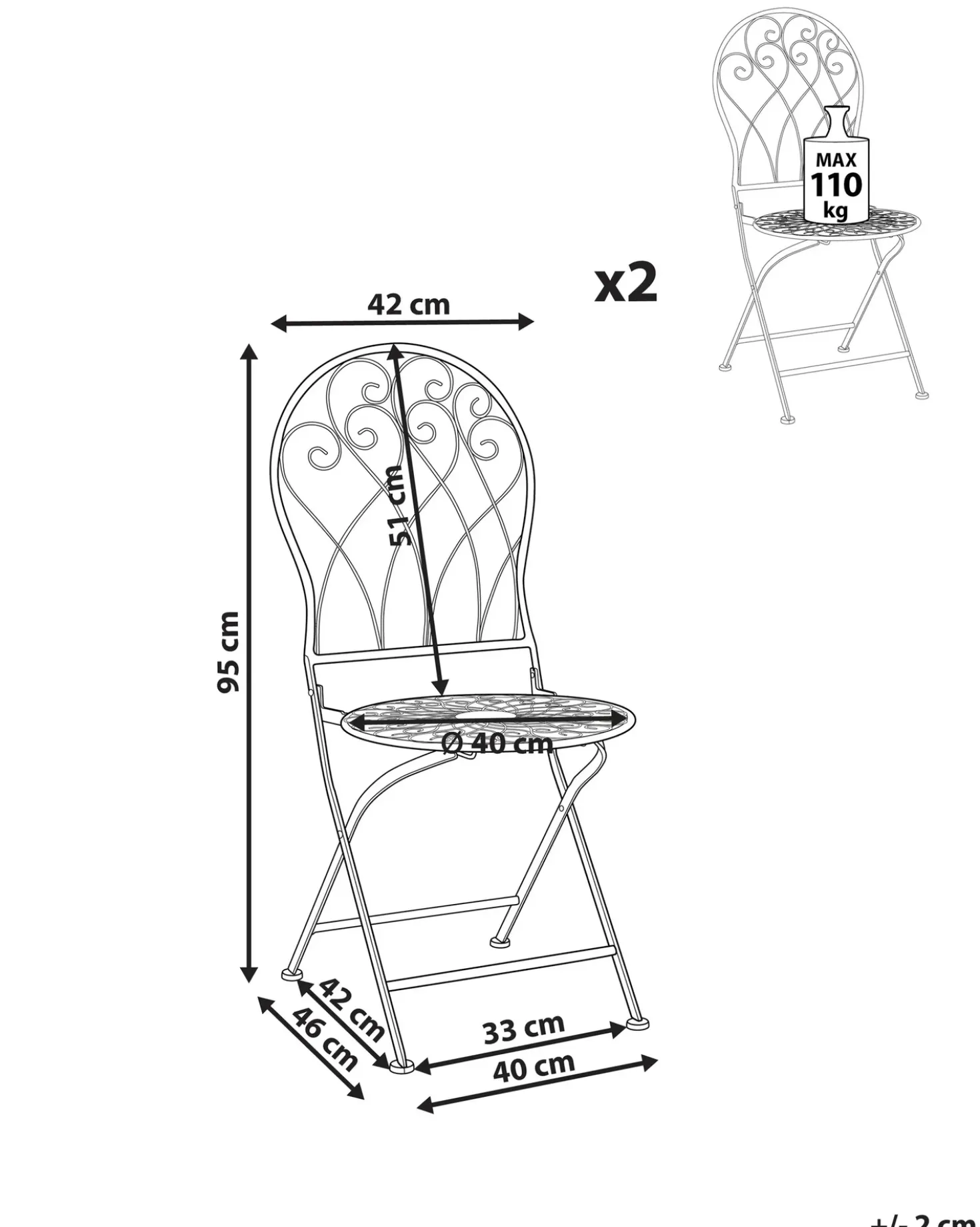 Set di 2 sedie da giardino STIFFE Metallo Bianco