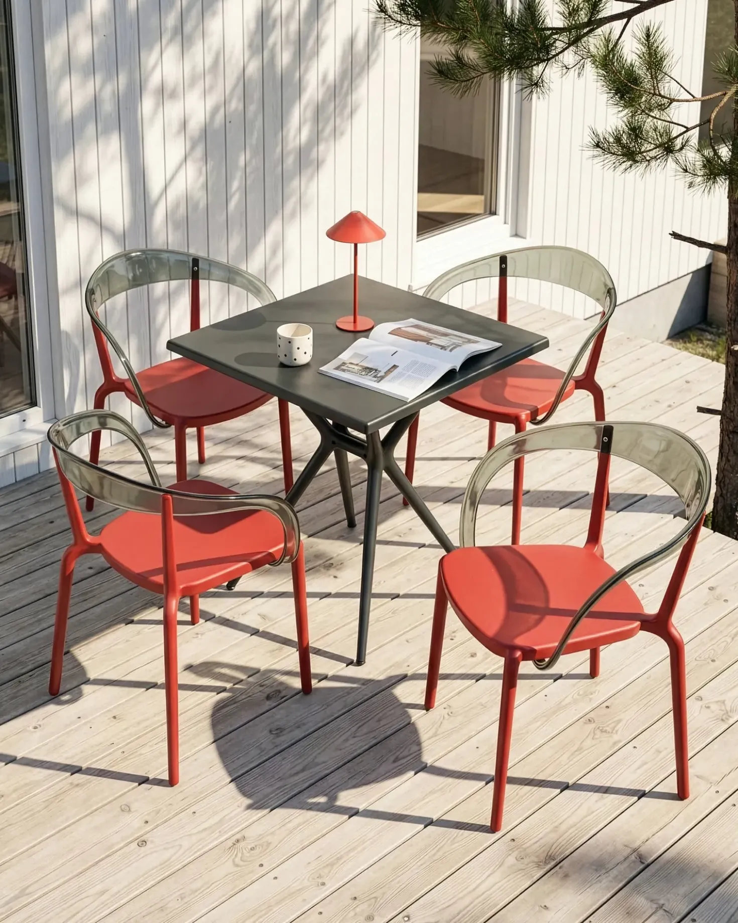 Set di 4 sedie da giardino MALEVIZI Impilabile Rosso