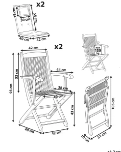Set di 2 sedie da giardino con cuscini MAUI Legno d'acacia Grigio