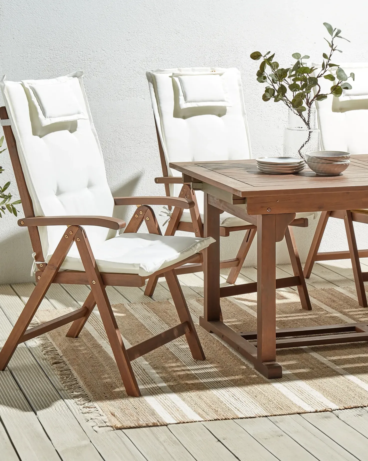 Set di 6 sedie da giardino con cuscini AMANTEA Legno d'acacia Bianco sporco