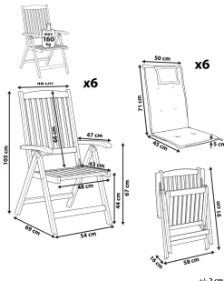 Set di 6 sedie da giardino con cuscini JAVA Legno d'acacia Grigio grafite