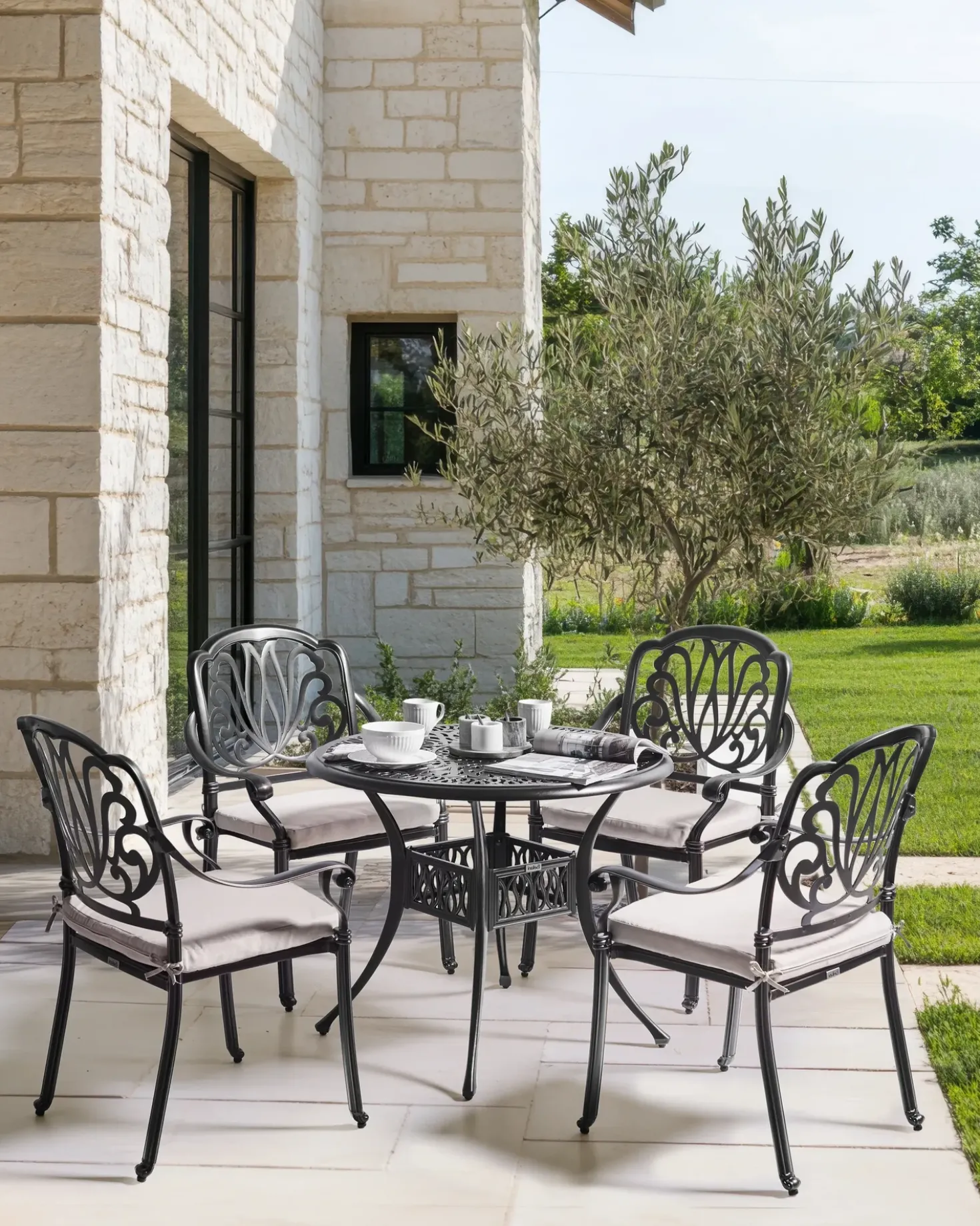 Set di 4 sedie da giardino con cuscini ANCONA Metallo Nero