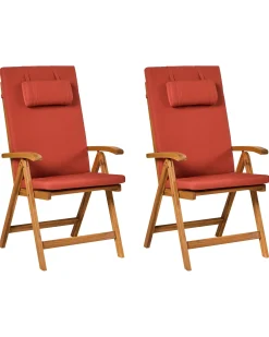 Set di 2 sedie da giardino con cuscini JAVA PREMIUM Legno d'acacia Rosso