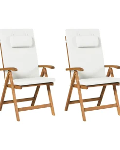 Set di 2 sedie da giardino con cuscini JAVA PREMIUM Legno d'acacia Bianco sporco