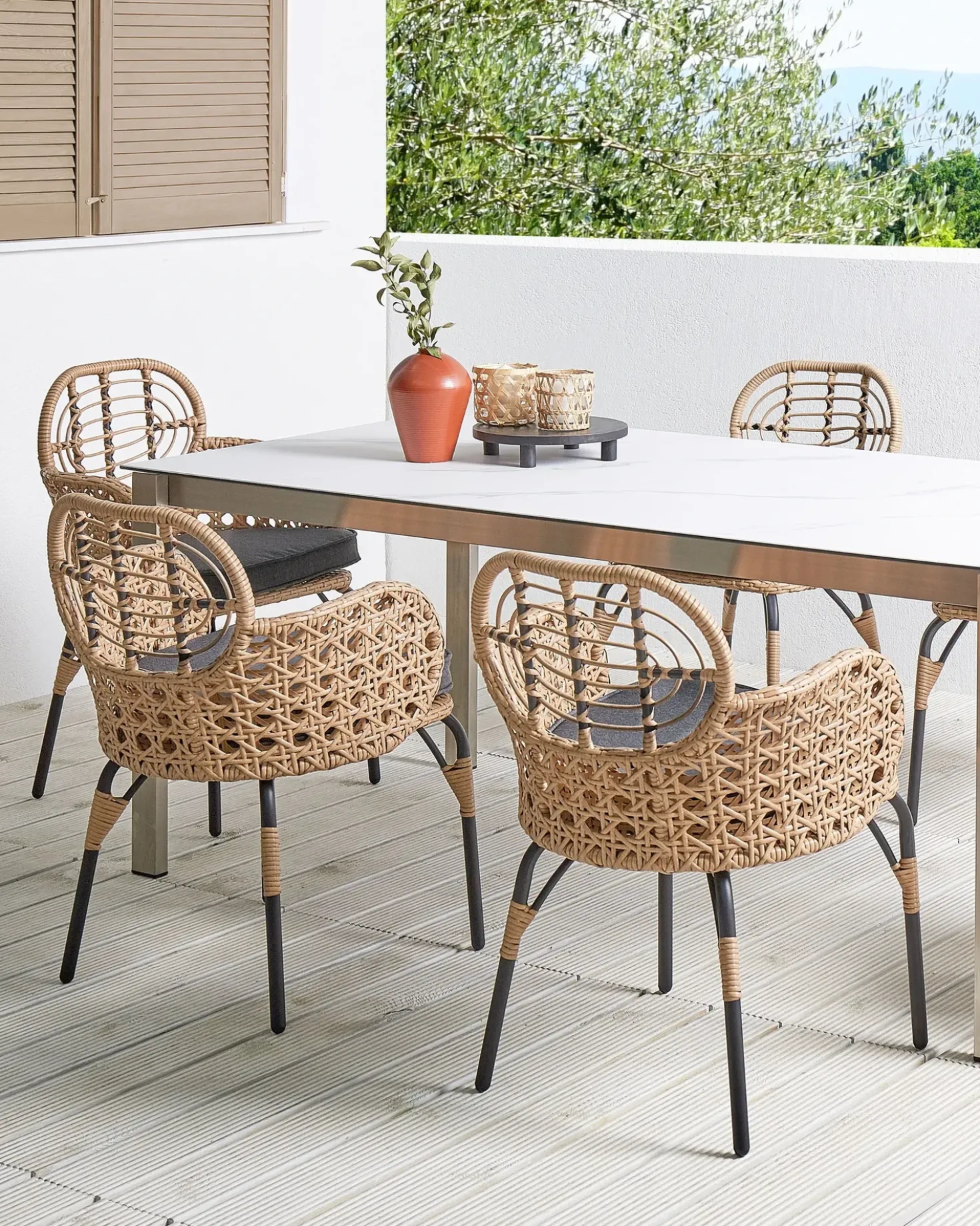 Set di 6 sedie da giardino con cuscini PRATELLO Rattan sintetico (PE) Naturale