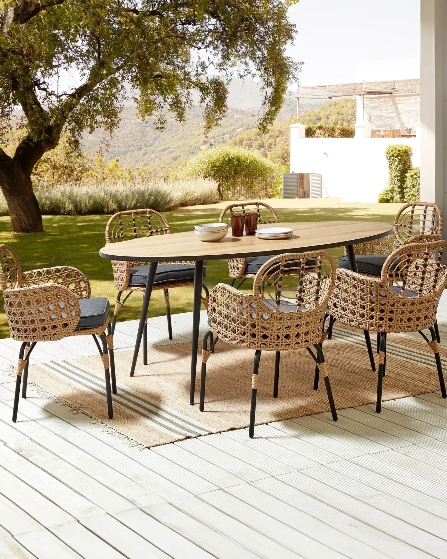 Set di 6 sedie da giardino con cuscini PRATELLO Rattan sintetico (PE) Naturale