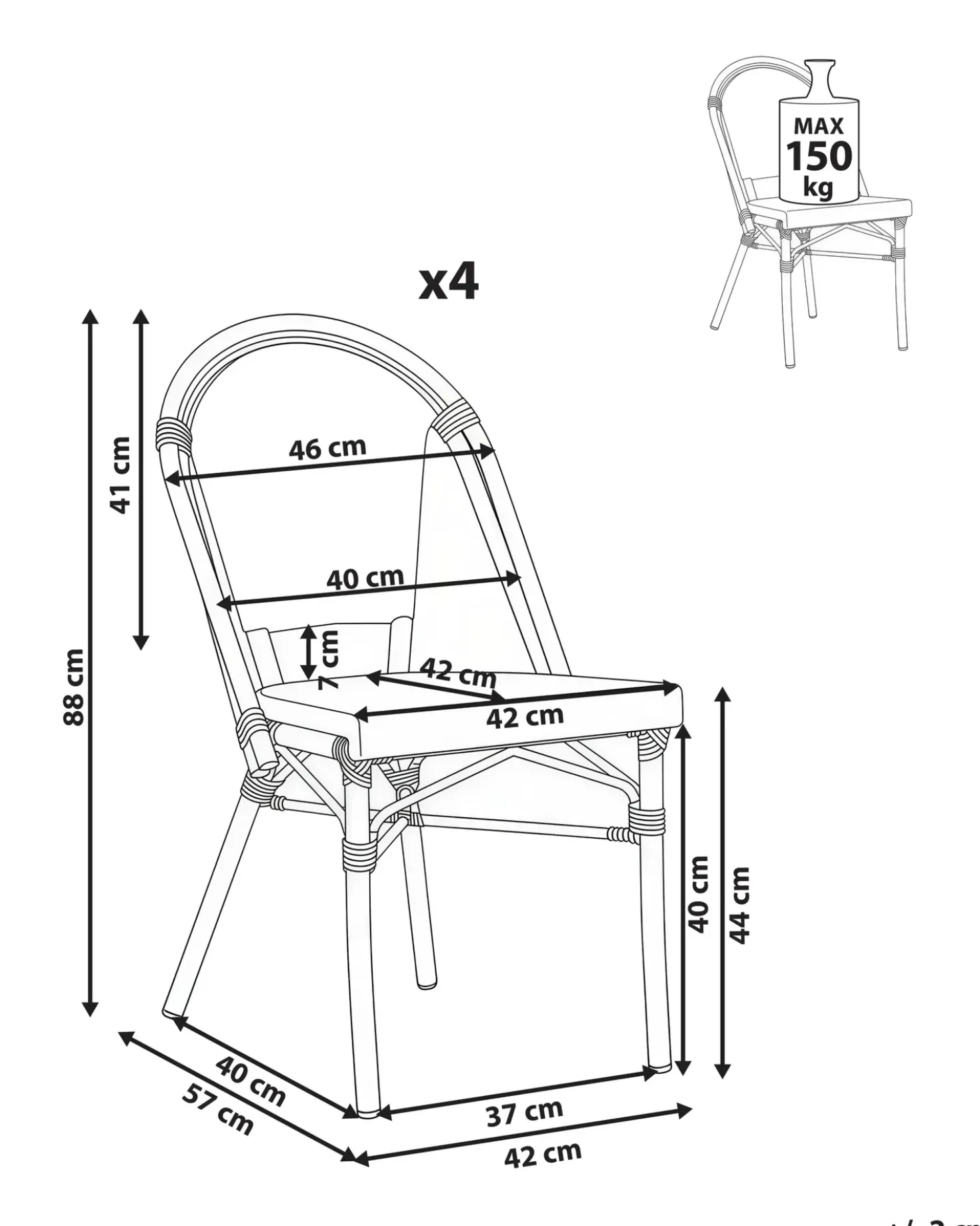 Set di 4 sedie da giardino RIFREDDO Rattan sintetico (PE) Grigio