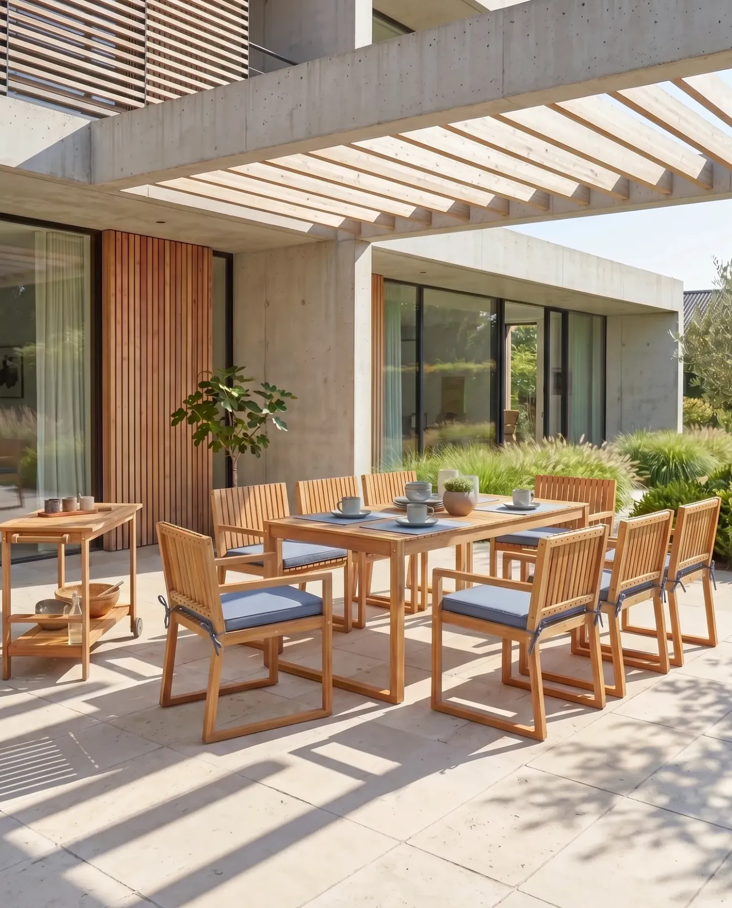 Set di 8 sedie da giardino con cuscini SASSARI II Legno di acacia certificato Blu