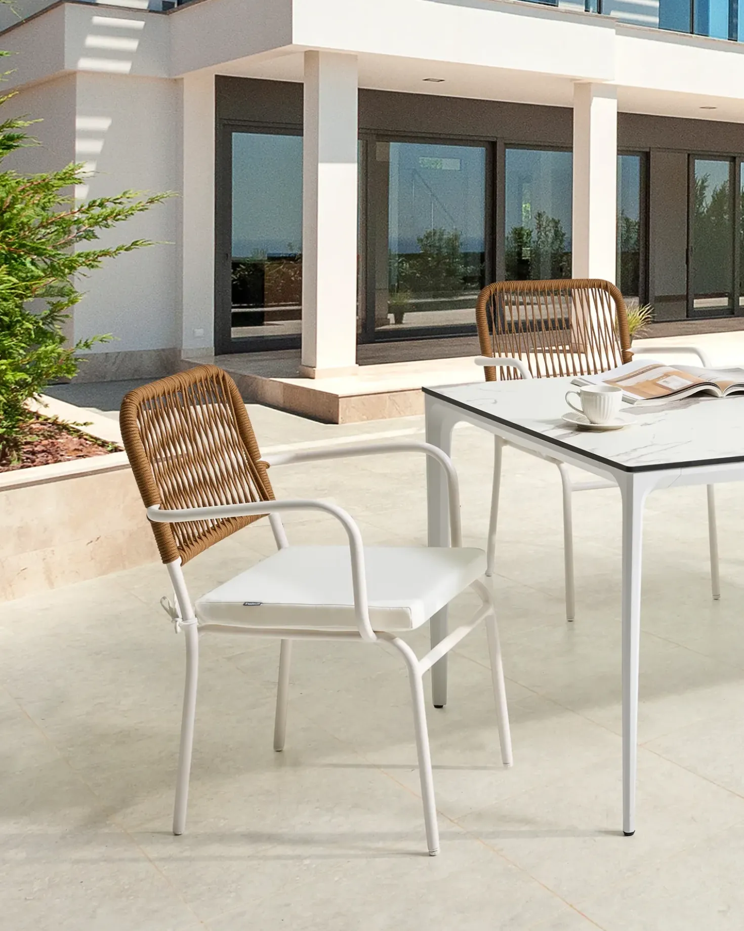 Set di 8 sedie da giardino con cuscini TACENO Metallo Bianco