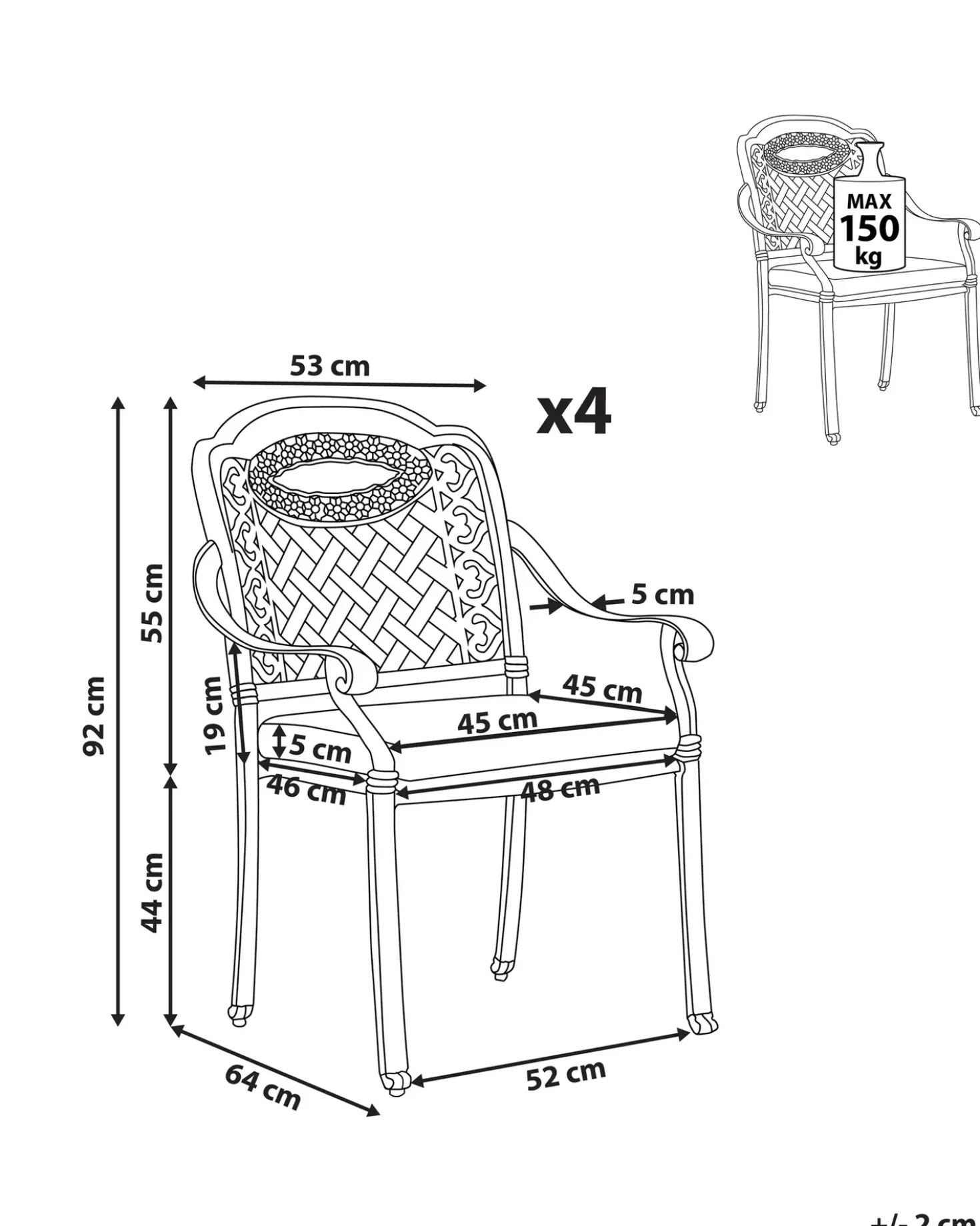 Set di 4 sedie da giardino con cuscini MANFRIA Metallo Marrone scuro