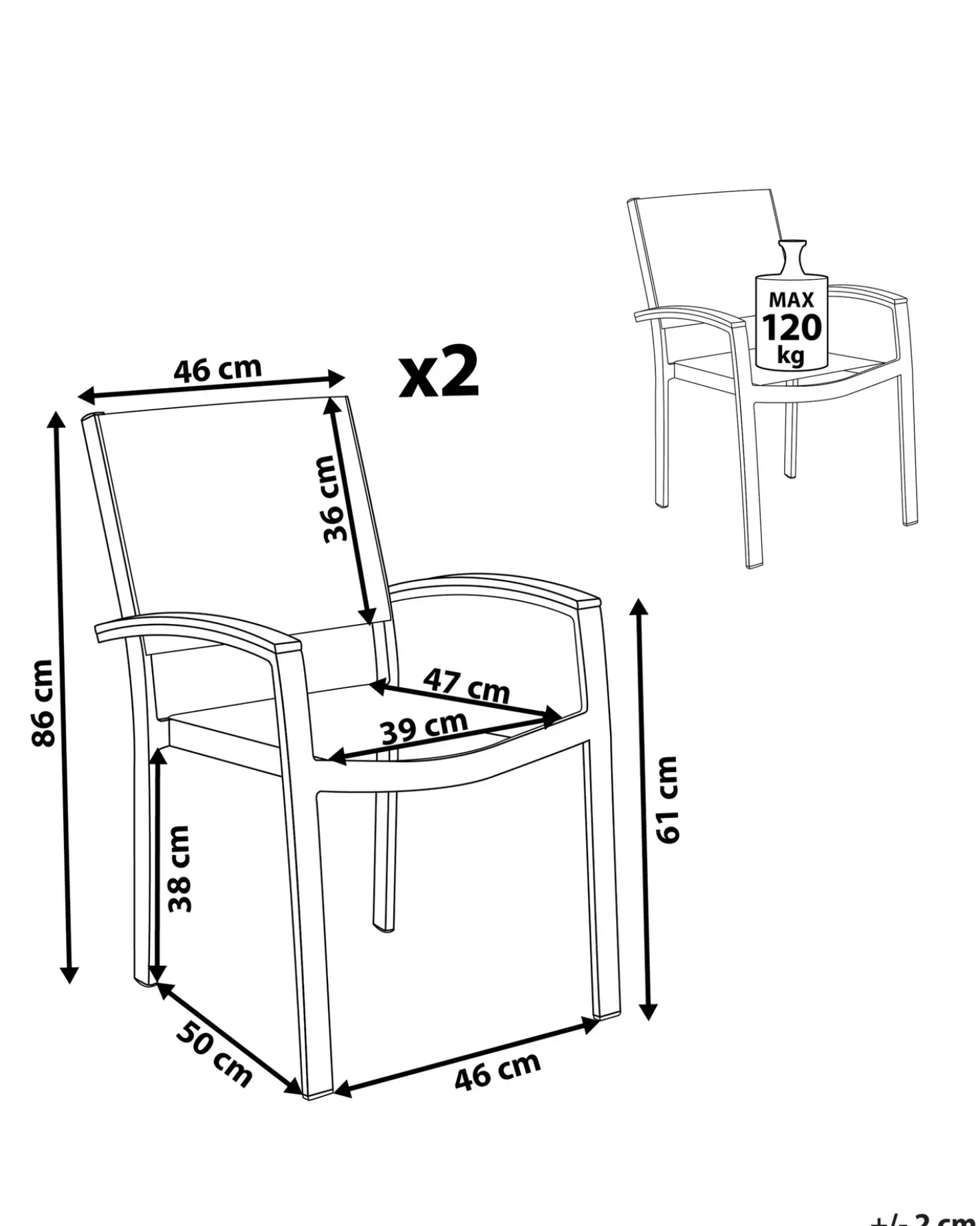 Set di 2 sedie da giardino PERETA Metallo Grigio