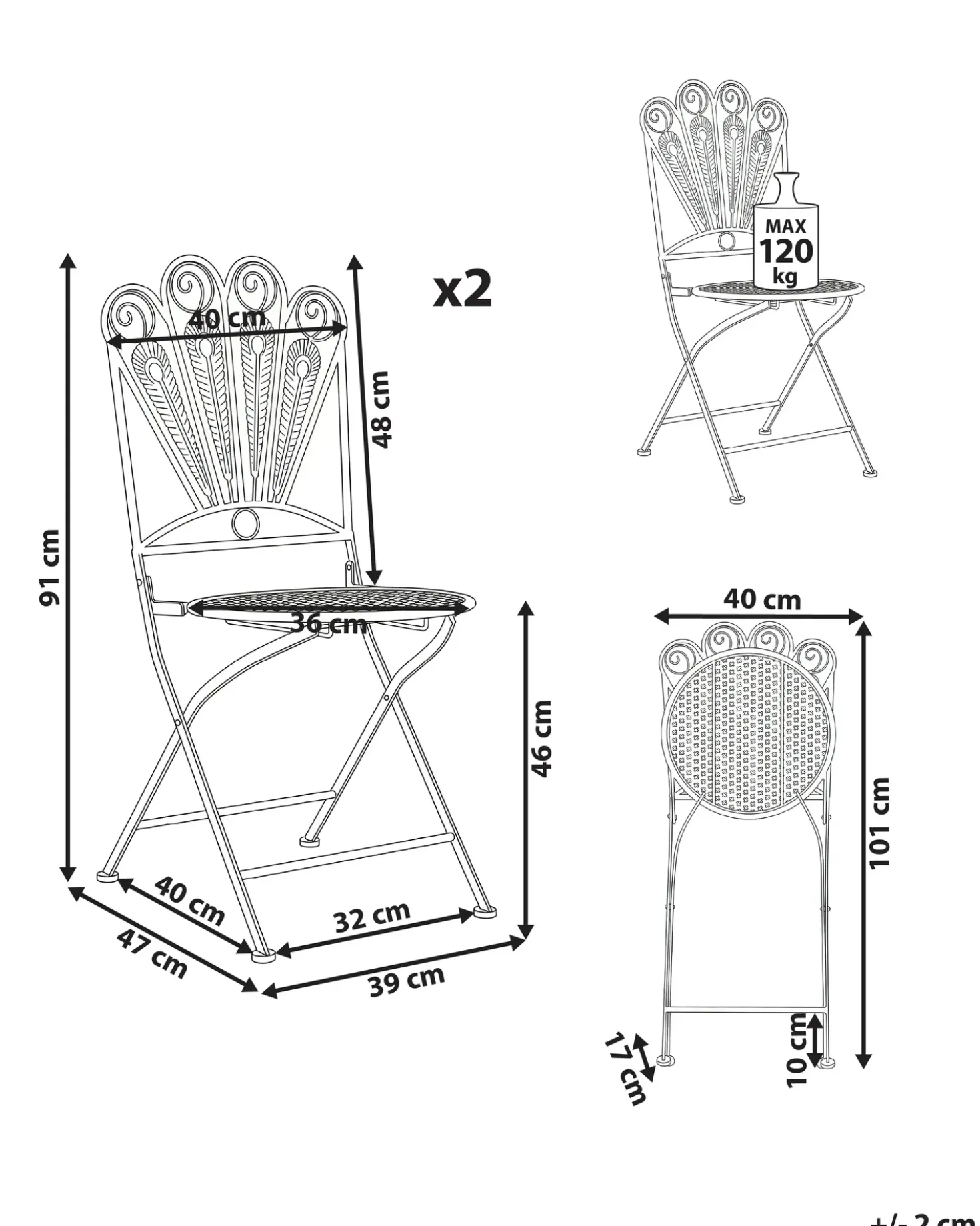 Set di 2 sedie da giardino PAVIA Pieghevole Metallo Bianco sporco