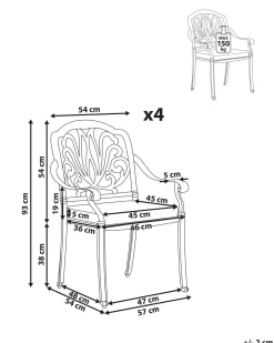 Set di 4 sedie da giardino con cuscini ANCONA Metallo Marrone scuro
