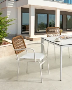 Set di 4 sedie da giardino con cuscini TACENO Metallo Bianco