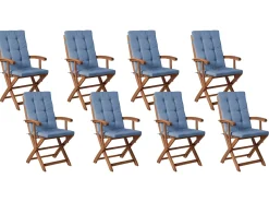 Set di 8 sedie da giardino con cuscini MAUI PREMIUM Legno d'acacia Blu