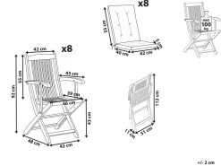Set di 8 sedie da giardino con cuscini MAUI PREMIUM Legno d'acacia Blu
