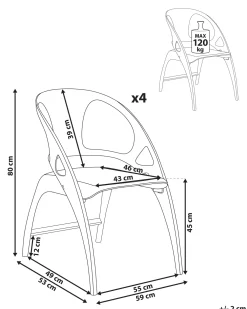 Set di 4 sedie da giardino NEMI Pieghevole Grigio