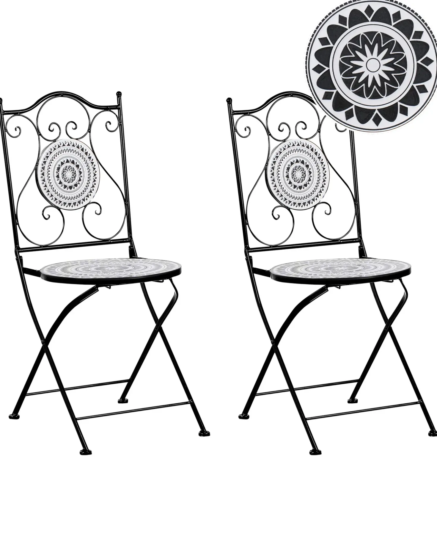 Set di 2 sedie da giardino COMISO Pieghevole Metallo Nero/Bianco