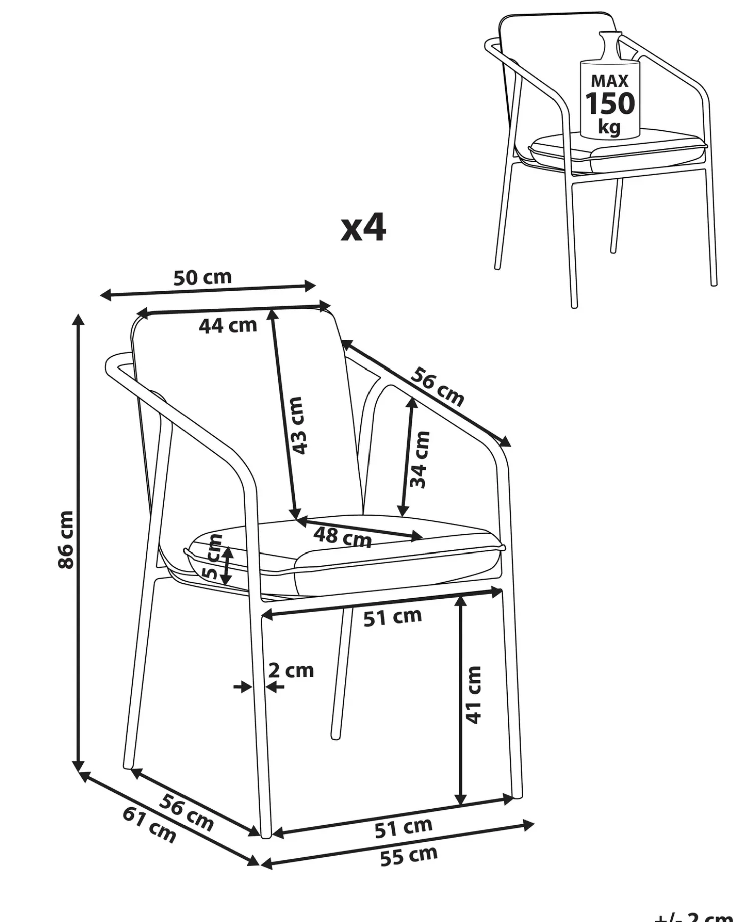 Set di 4 sedie da giardino con cuscini ASCIANO Metallo Verde