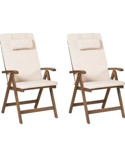 Set di 2 sedie da giardino con cuscini AMANTEA PREMIUM Legno d'acacia Beige chiaro