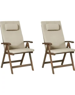 Set di 2 sedie da giardino con cuscini AMANTEA PREMIUM Legno d'acacia Tortora