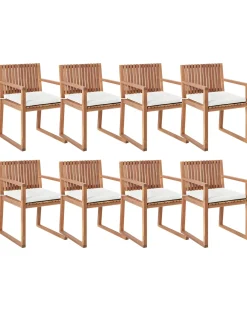 Set di 8 sedie da giardino con cuscini SASSARI II PREMIUM Legno di acacia certificato Bianco sporco