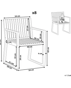 Set di 8 sedie da giardino con cuscini SASSARI II PREMIUM Legno di acacia certificato Bianco sporco