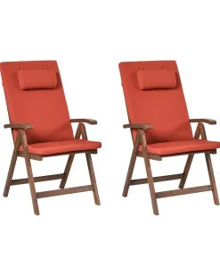 Set di 2 sedie da giardino con cuscini AMANTEA PREMIUM Legno d'acacia Rosso