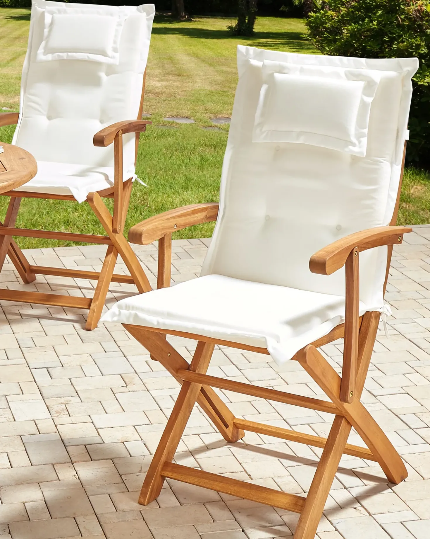 Set di 2 sedie da giardino con cuscini MAUI II Legno d'acacia Bianco sporco