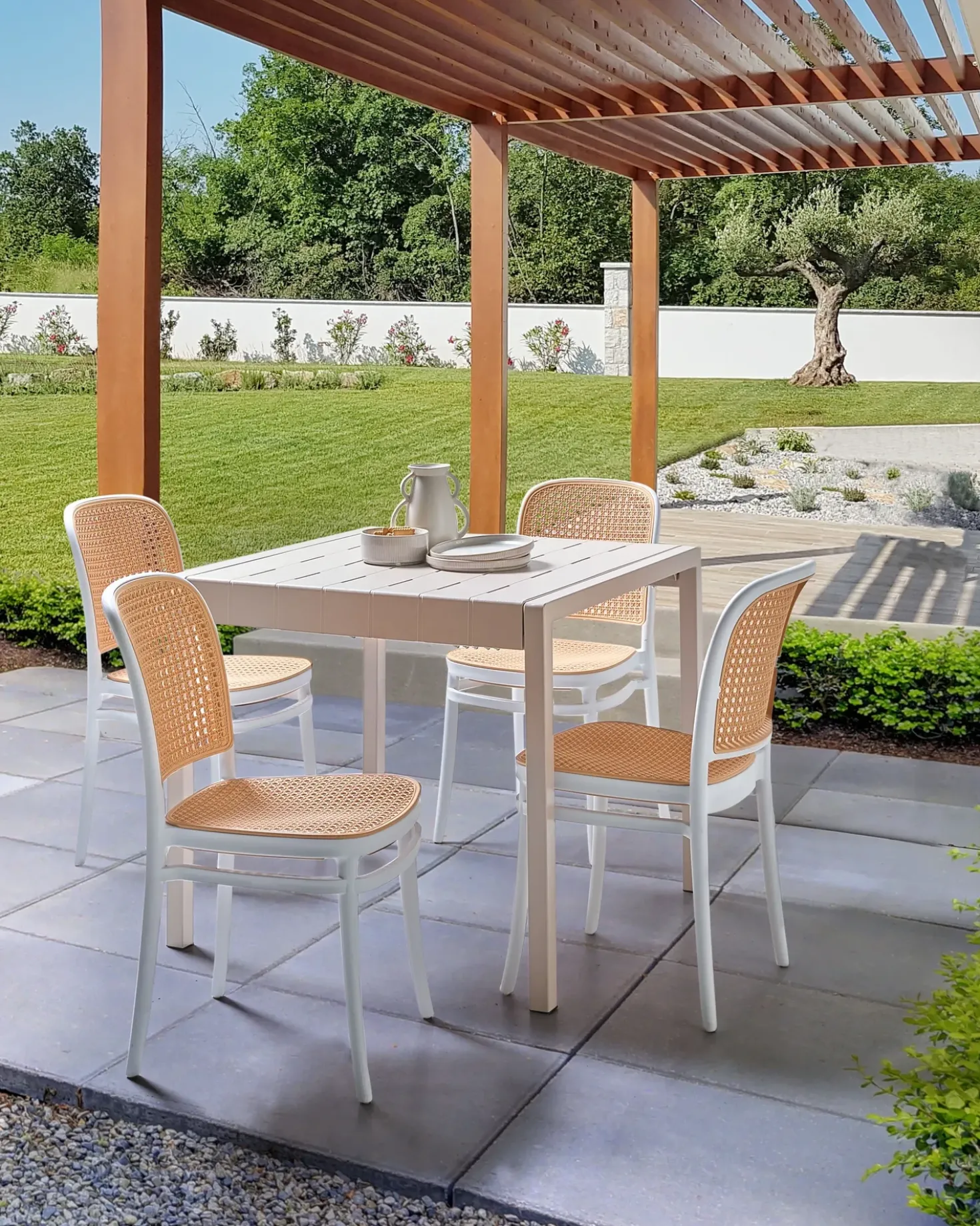 Set di 4 sedie da giardino PLOSE Bianco/Beige
