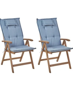 Set di 2 sedie da giardino con cuscini AMANTEA Legno d'acacia Blu