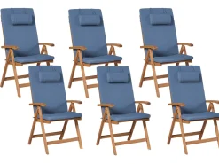 Set di 6 sedie da giardino con cuscini JAVA PREMIUM Legno d'acacia Blu
