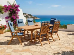 Set di 6 sedie da giardino con cuscini JAVA PREMIUM Legno d'acacia Blu