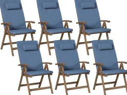 Set di 6 sedie da giardino con cuscini AMANTEA PREMIUM Legno d'acacia Blu